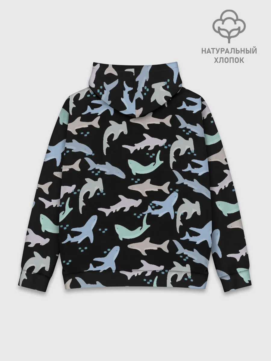 Худи мужской база хлопок / Акулы разные