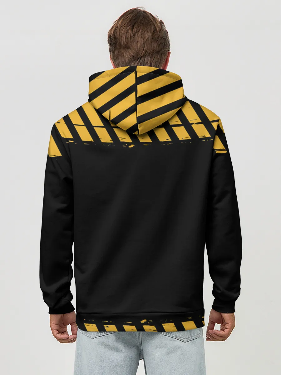 Худи мужской база хлопок / Аста желтые полосы опасность