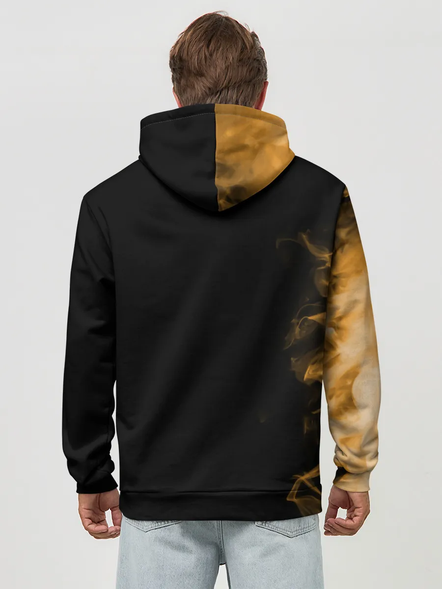 Худи мужской база хлопок / Чёрный клевер Аста желтая луна