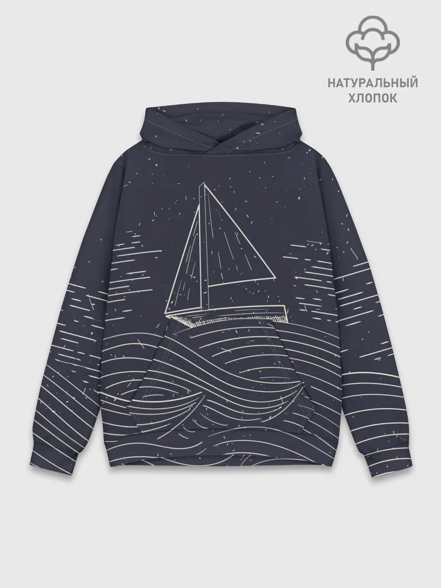 Худи мужской база хлопок / Одинокий корабль в море