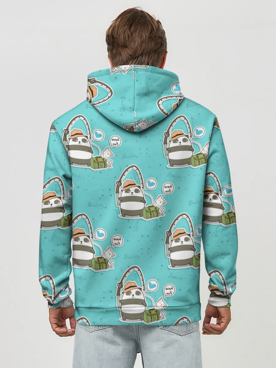 Худи мужской база хлопок / Панда на рыбалке