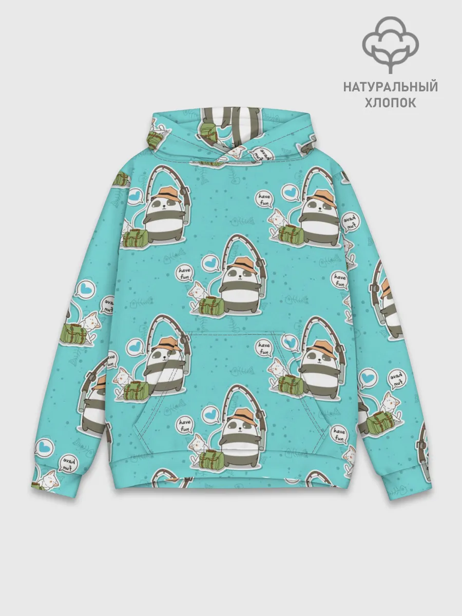 Худи мужской база хлопок / Панда на рыбалке