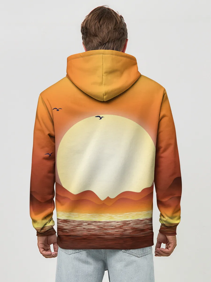 Худи мужской база хлопок / Кораблик на закате