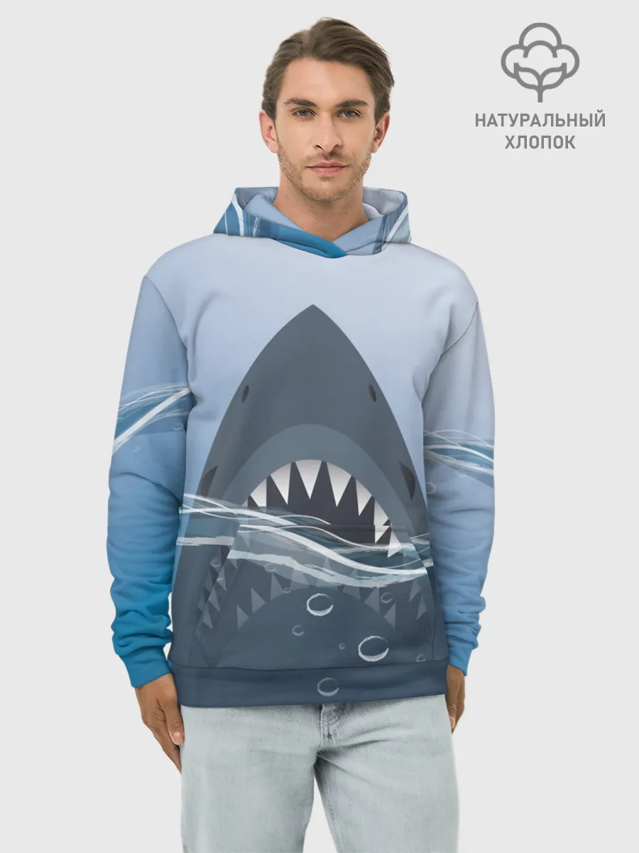 Худи мужской база хлопок / Акула под водой
