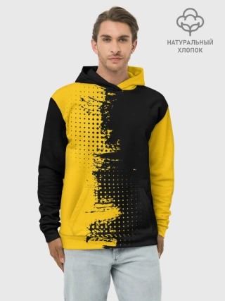 Худи мужской база хлопок / ЧЕРНО ЖЕЛТЫЙ ГРАНЖ | GRUNGE