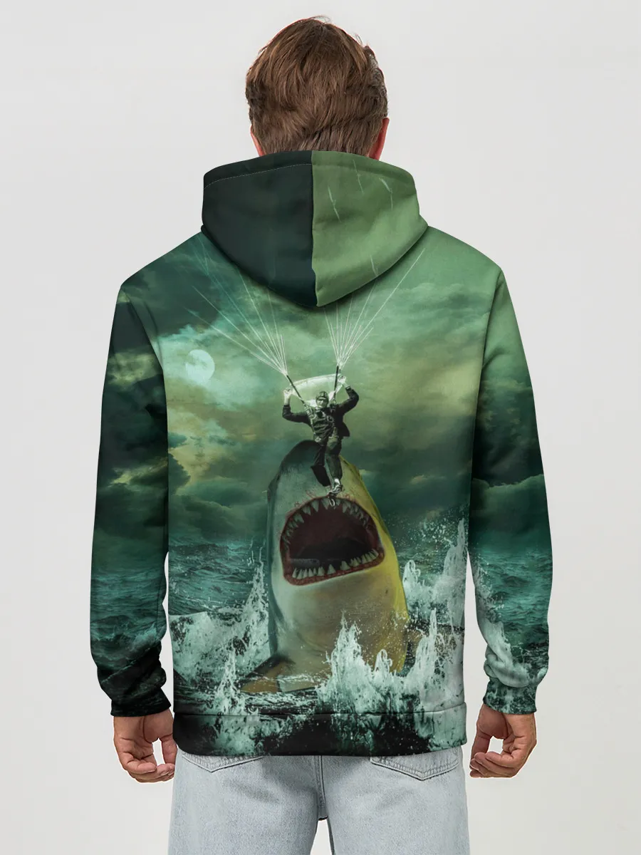 Худи мужской база хлопок / Shark Attack | Акула атакует