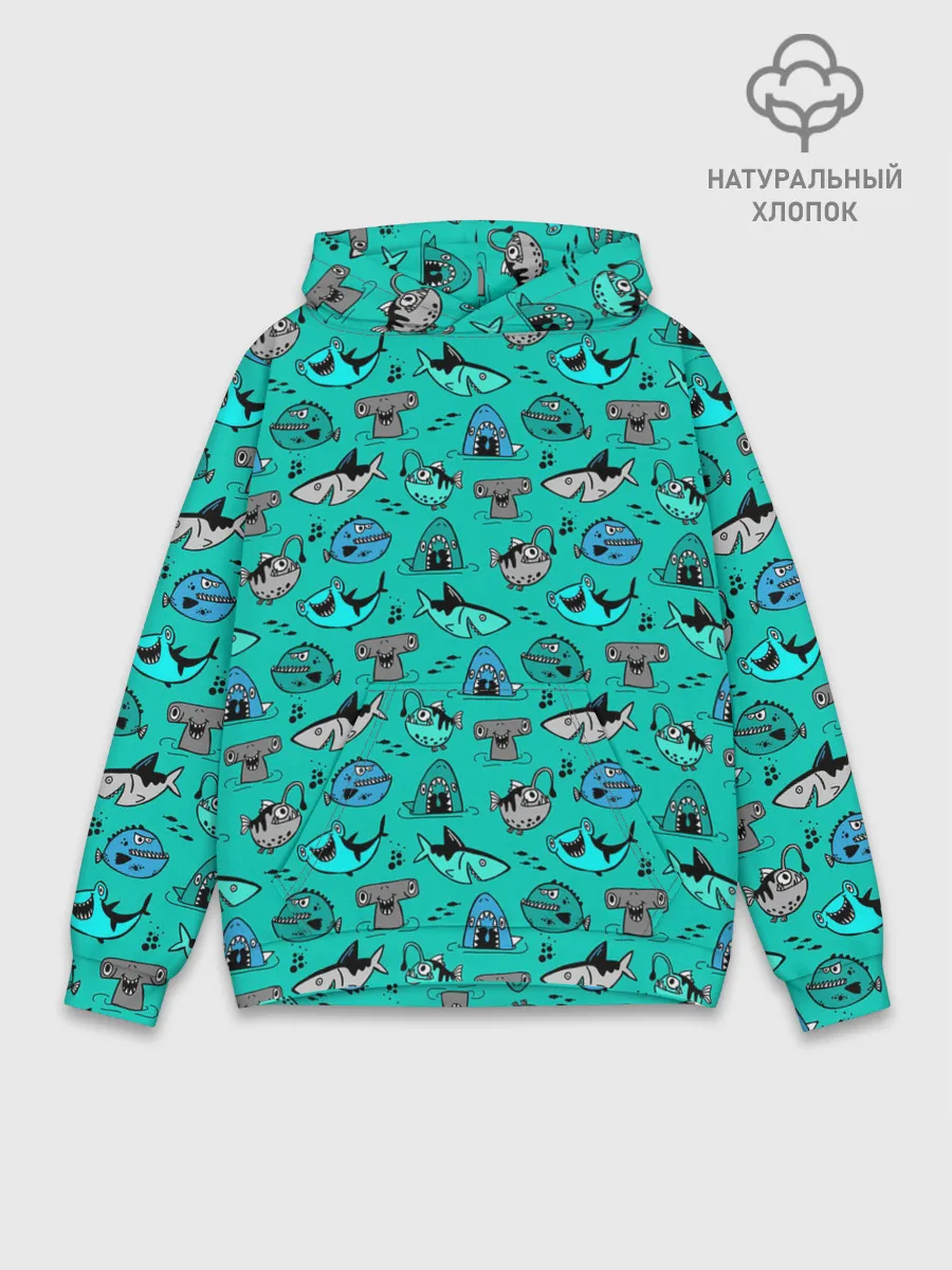 Худи мужской база хлопок / Морские рыбки
