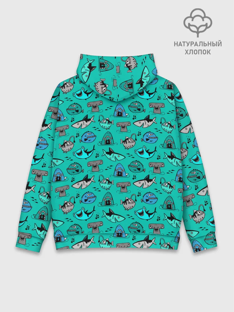 Худи мужской база хлопок / Морские рыбки