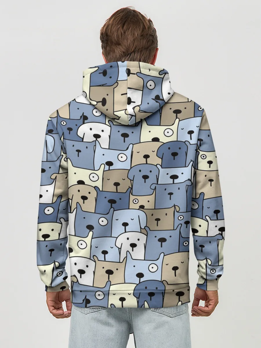 Худи мужской база хлопок / Собачки рисунок паттерном