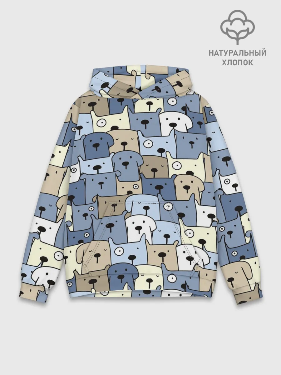 Худи мужской база хлопок / Собачки рисунок паттерном
