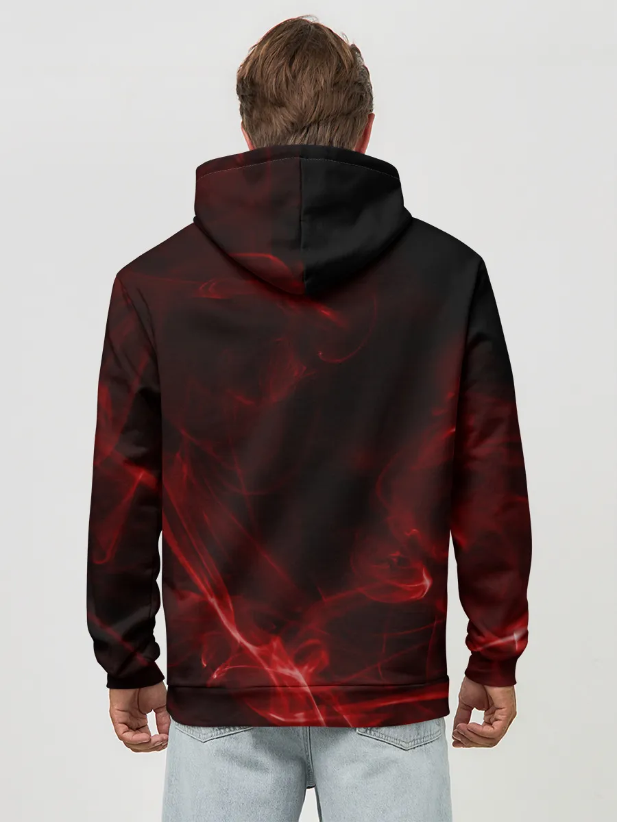 Худи мужской база хлопок / Чёрный Аста красный дым