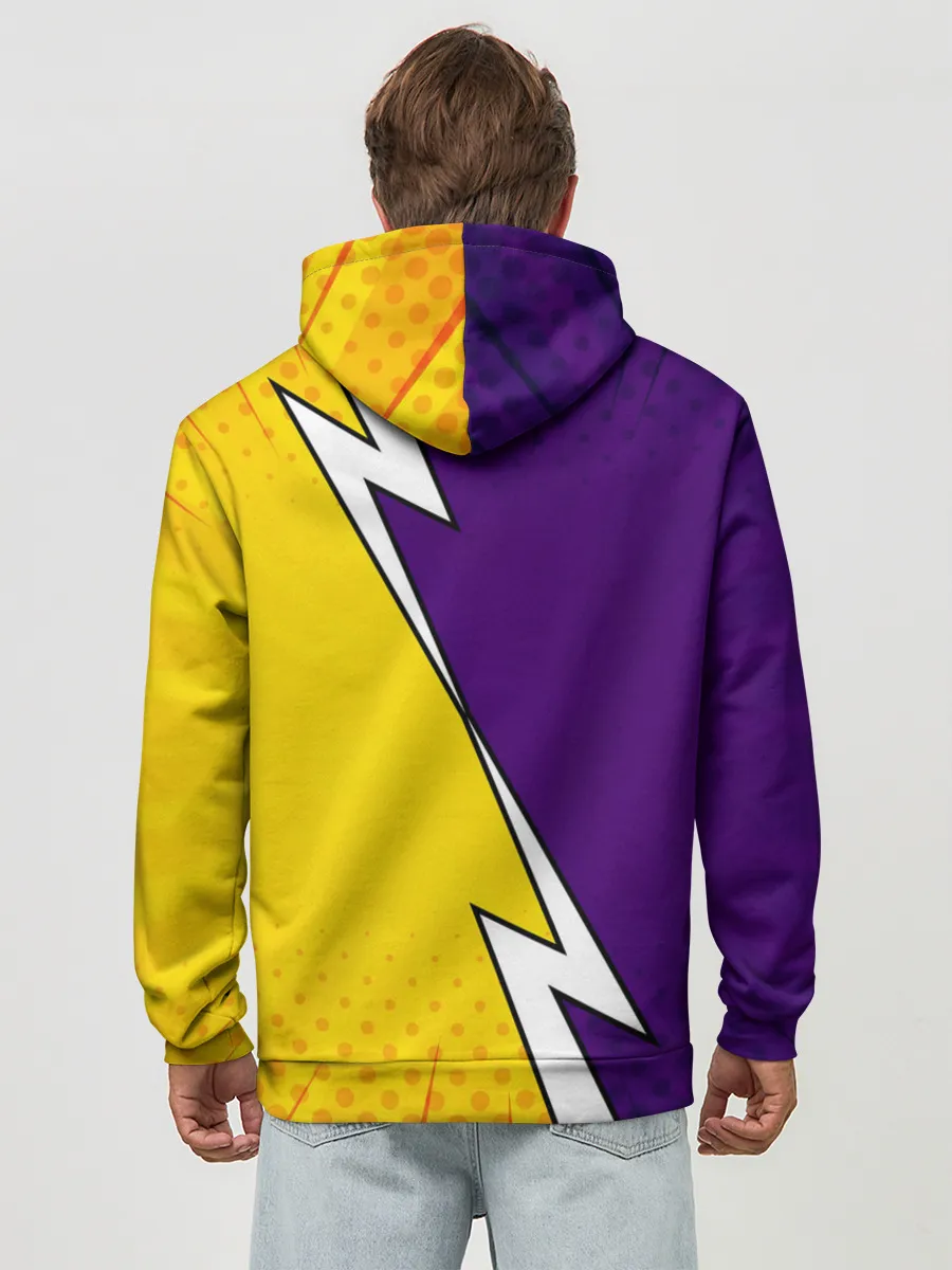 Худи мужской база хлопок / Чёрный Аста фиолетовый/желтый