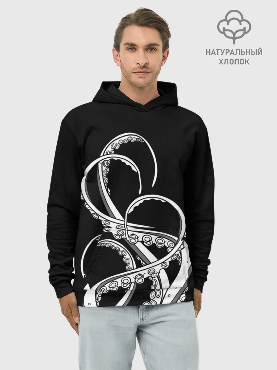 Худи мужской база хлопок / Octopus Black and White