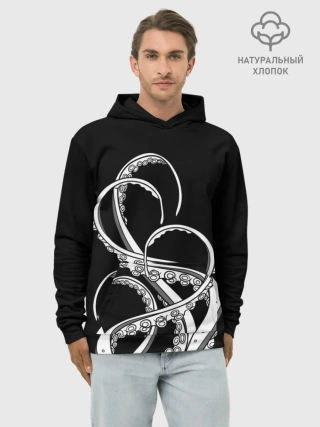 Худи мужской база хлопок / Octopus Black and White