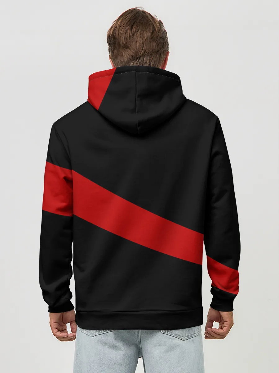 Худи мужской база хлопок / Чёрный клевер Аста красная полоса