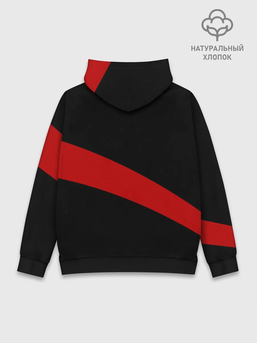 Худи мужской база хлопок / Чёрный клевер Аста красная полоса