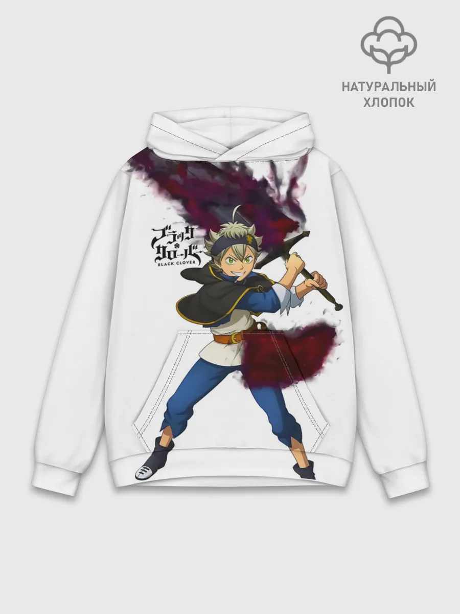 Худи мужской база хлопок / Чёрный клевер Аста красный меч