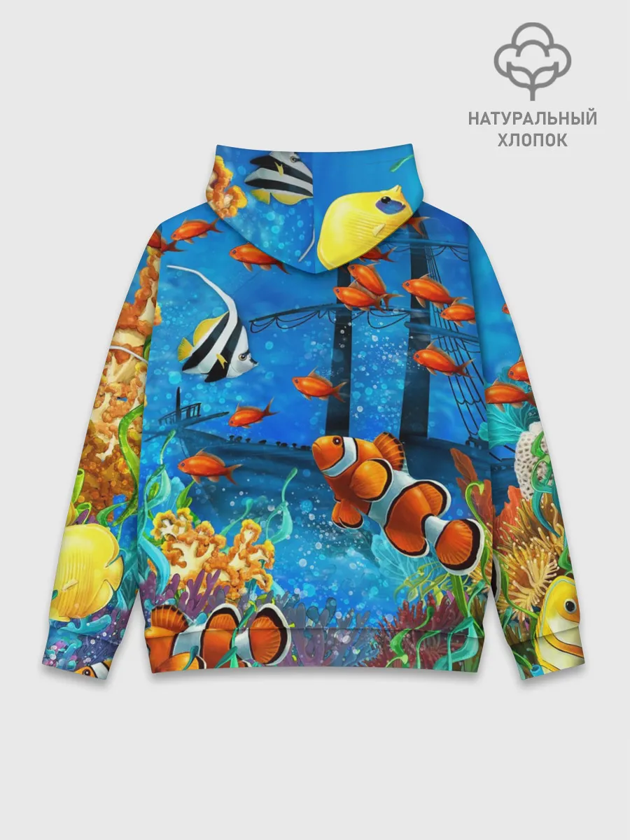 Худи мужской база хлопок / На глубине | Рыбки | Пляжная