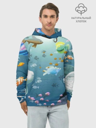 Худи мужской база хлопок / Мультяшные рыбки | Пляжная