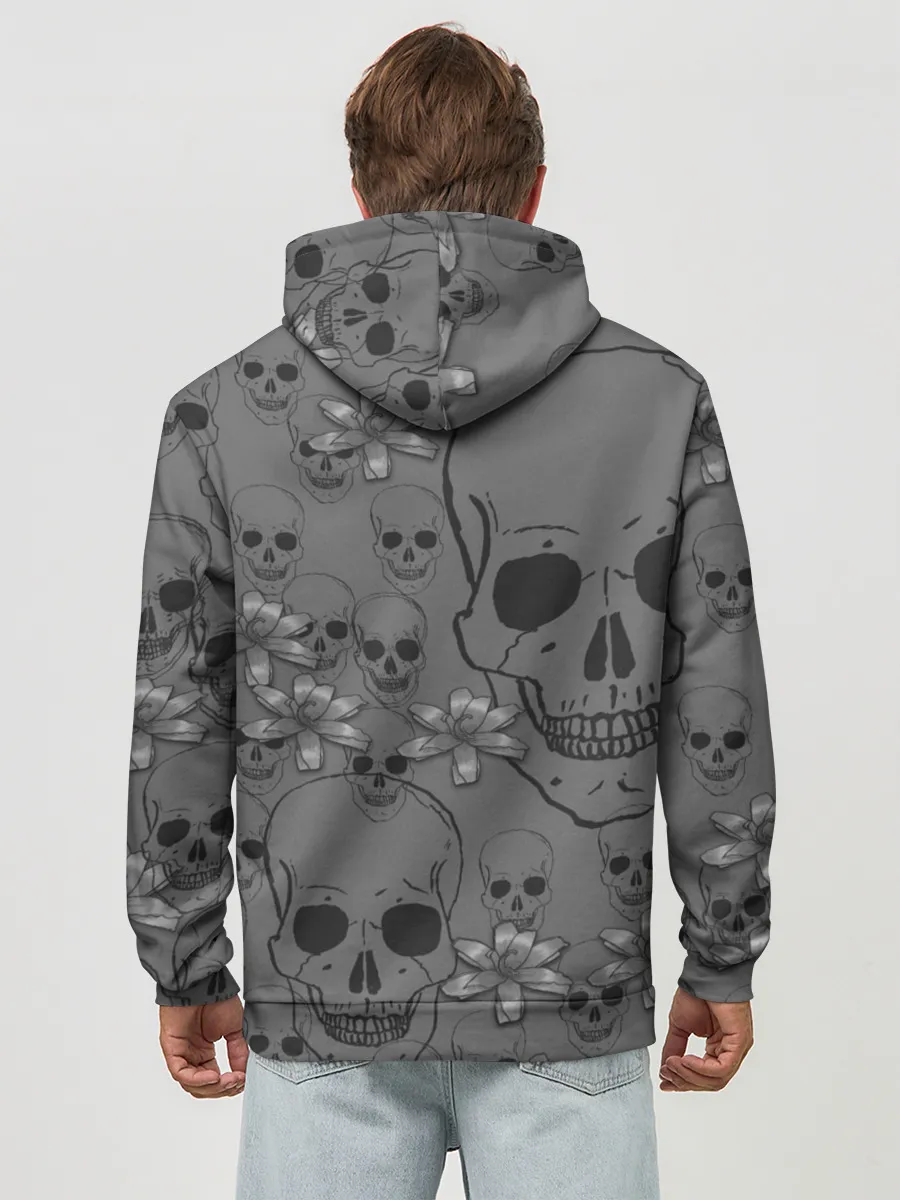 Худи мужской база хлопок / Цветы и черепа