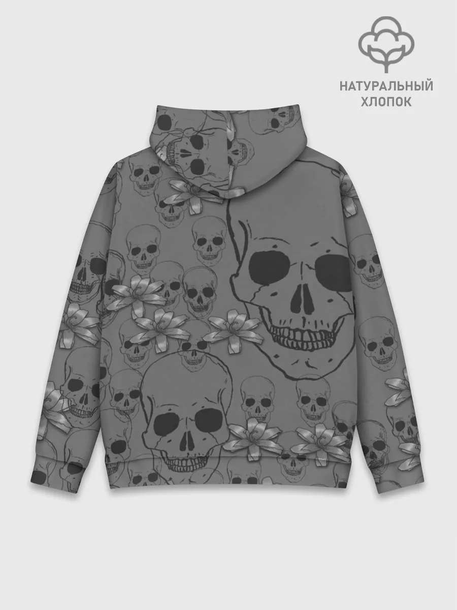 Худи мужской база хлопок / Цветы и черепа