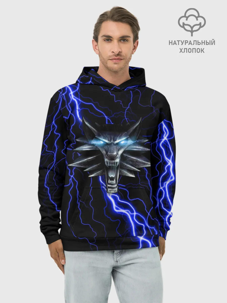 Худи мужской база хлопок / THE WITCHER МОЛНИЯ BLUE