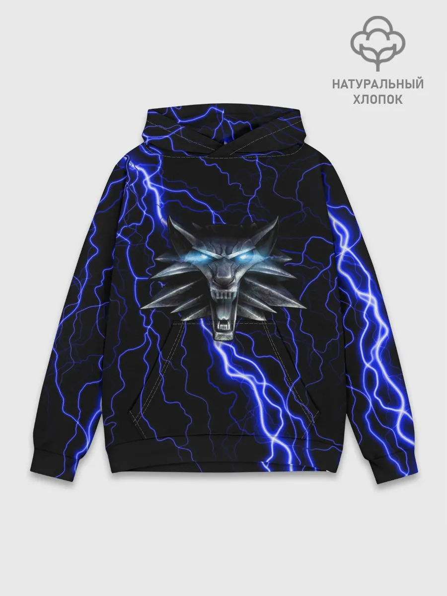 Худи мужской база хлопок / THE WITCHER МОЛНИЯ BLUE