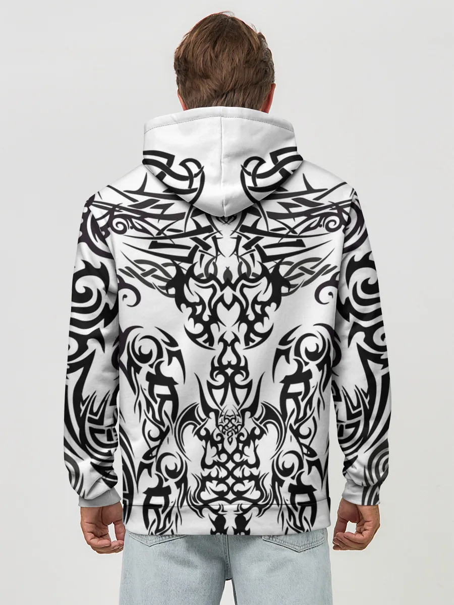 Худи мужской база хлопок / ТАТУ ЧЕРНО БЕЛОЕ УЗОР