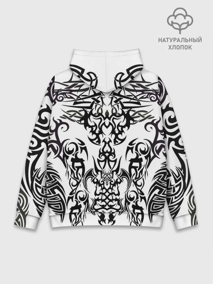 Худи мужской база хлопок / ТАТУ ЧЕРНО БЕЛОЕ УЗОР