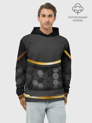 Худи мужской база хлопок / 3D ТЕМНАЯ БРОНЯ С ЗОЛОТОМ