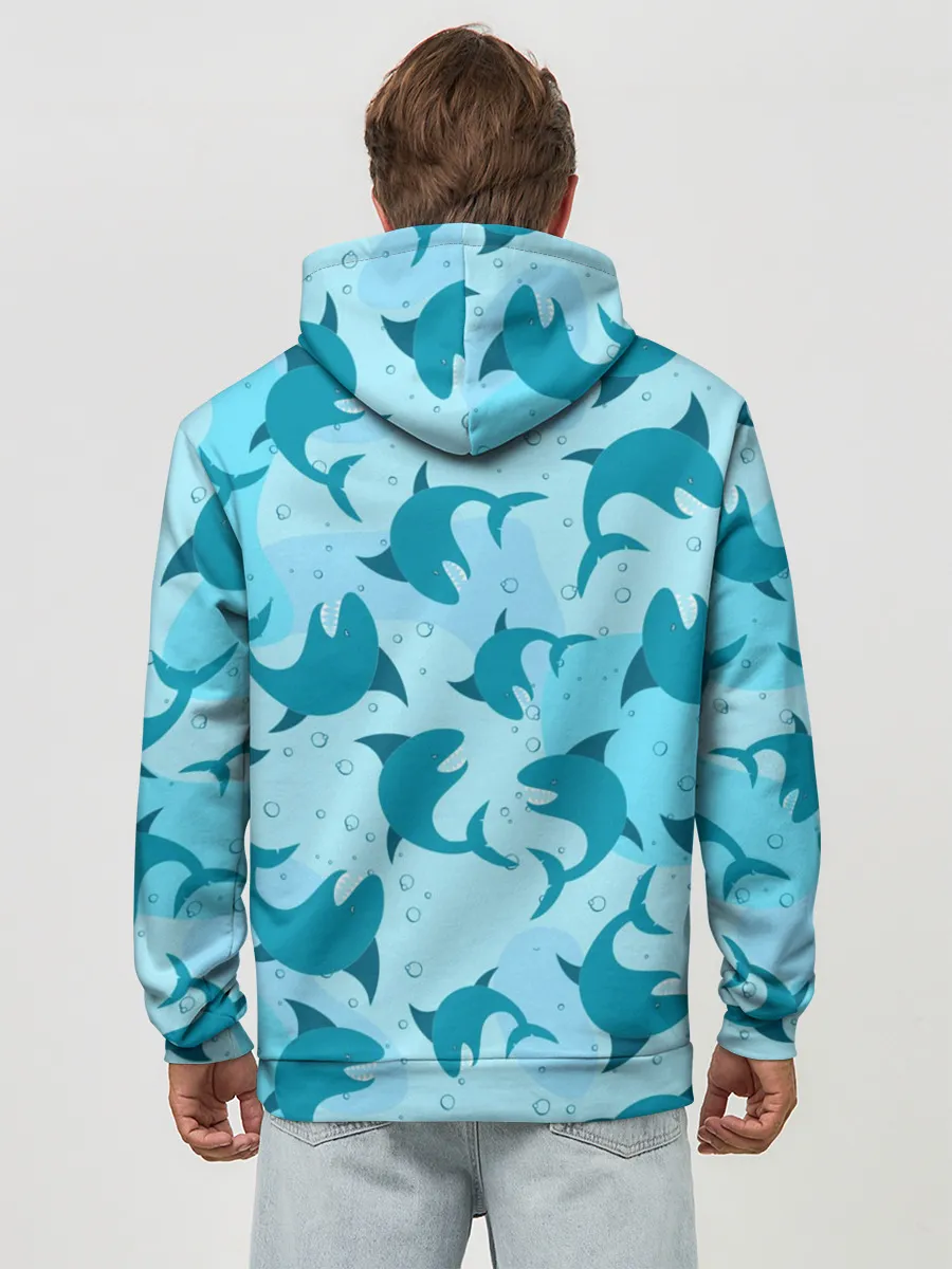 Худи мужской база хлопок / Акулы