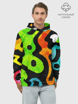 Худи мужской база хлопок / Разноцветные Кляксы Фигуры