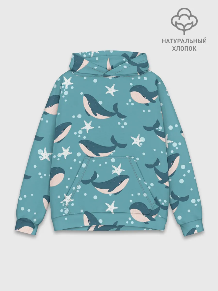 Худи мужской база хлопок / Киты