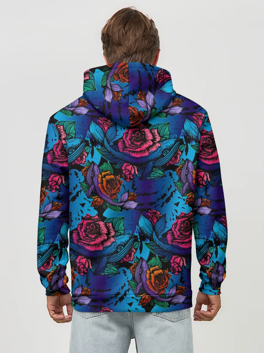 Худи мужской база хлопок / Киты и цветы