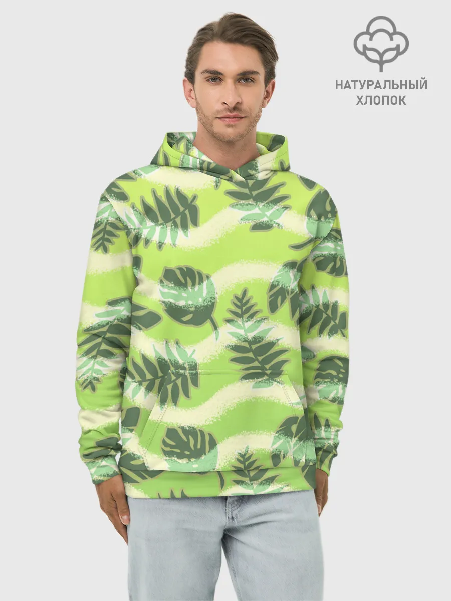 Худи мужской база хлопок / Тропический фон