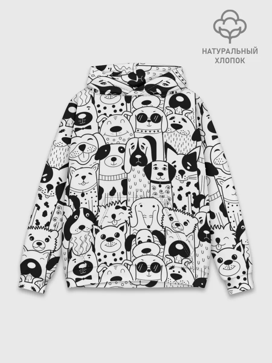 Худи мужской база хлопок / Собаки черно-белое