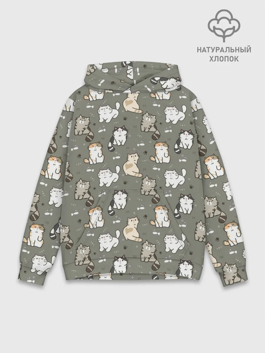 Худи мужской база хлопок / Кошечки с рыбками