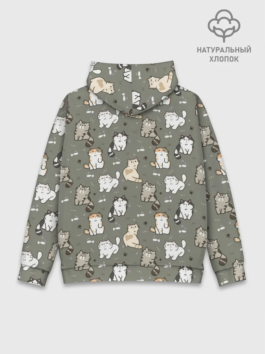 Худи мужской база хлопок / Кошечки с рыбками