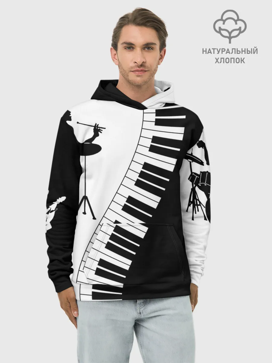 Худи мужской база хлопок / Черно Белое пианино
