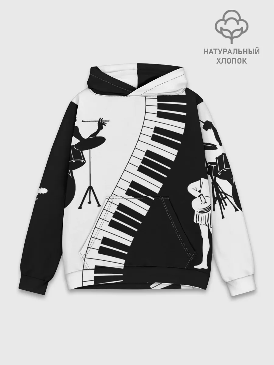 Худи мужской база хлопок / Черно Белое пианино