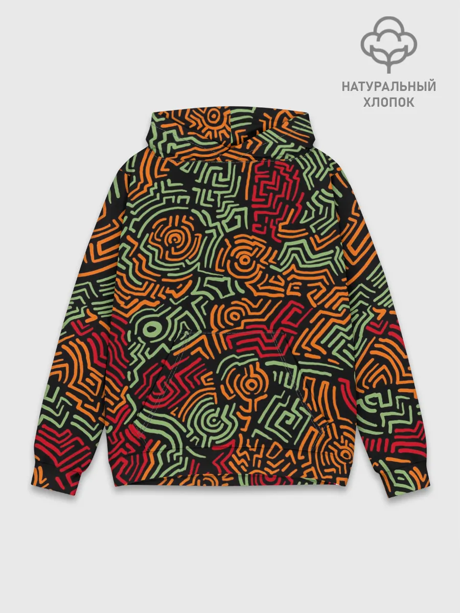 Худи мужской база хлопок / абстрактный узор линии