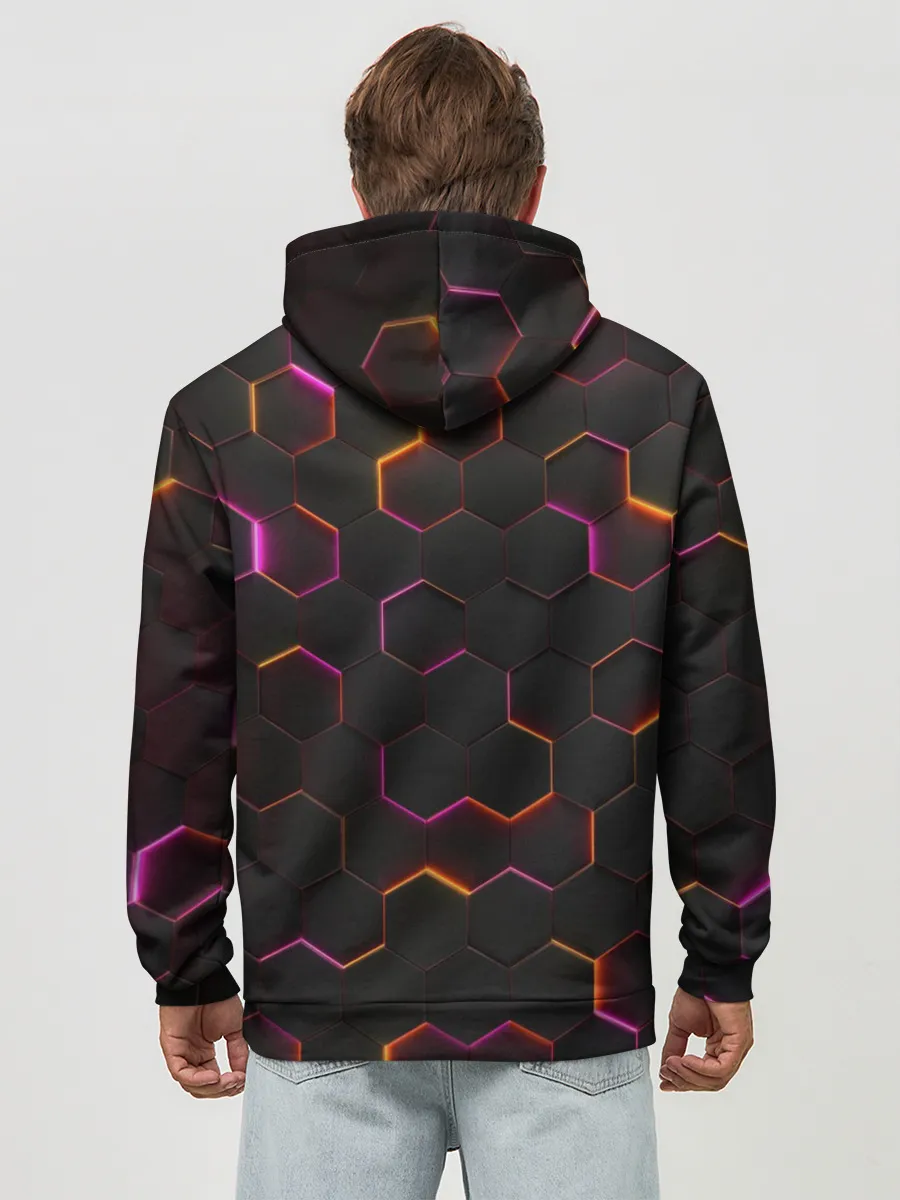 Худи мужской база хлопок / НЕОН СОТЫ 3D