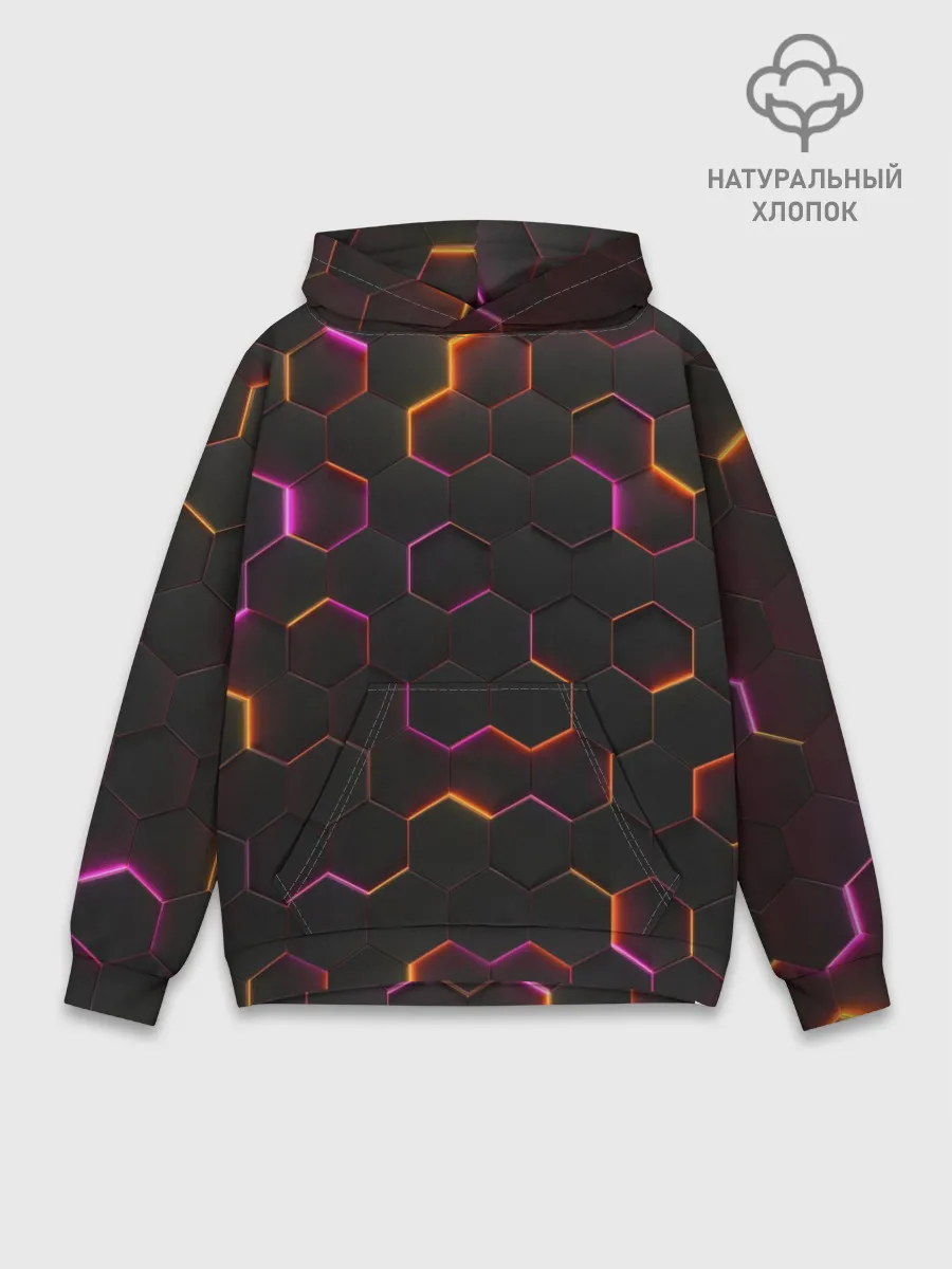 Худи мужской база хлопок / НЕОН СОТЫ 3D