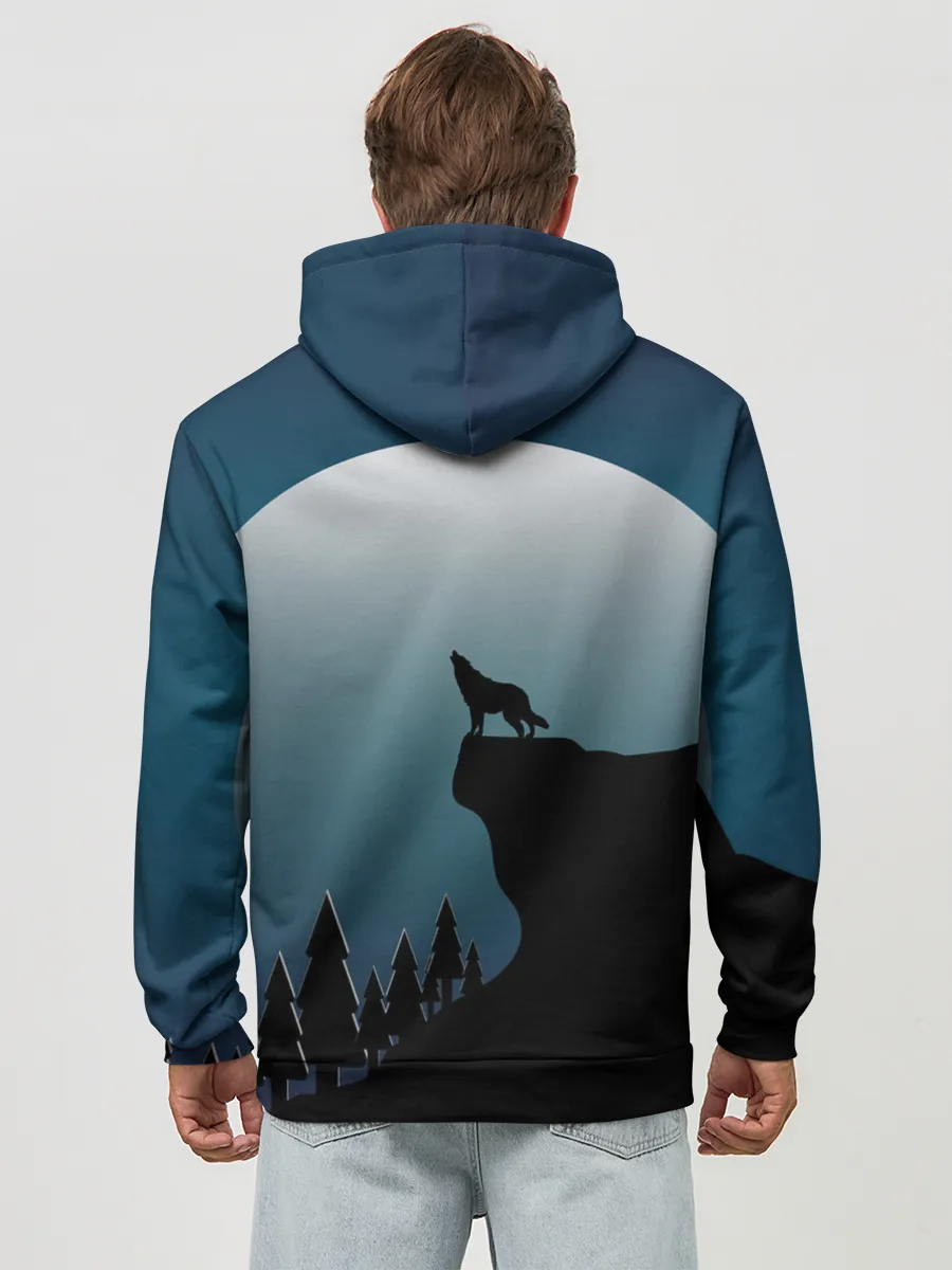 Худи мужской база хлопок / ВОЛК И ЛУНА 3D