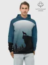 Худи мужской база хлопок / ВОЛК И ЛУНА 3D