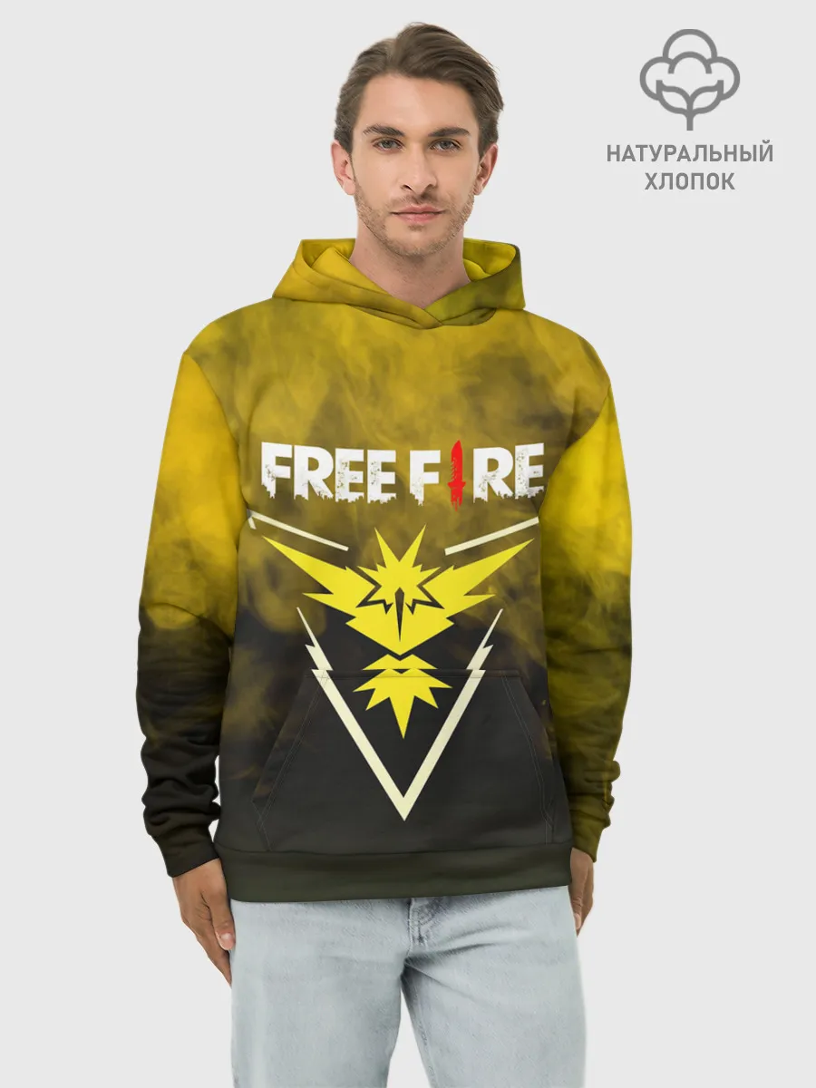 Худи мужской база хлопок / FREEFIRE | YELLOW SMOKE