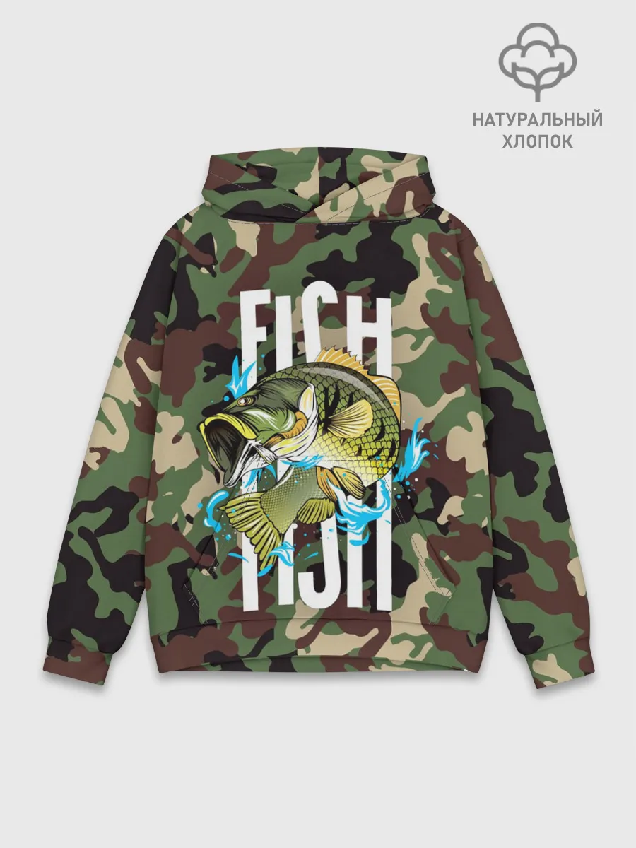 Худи мужской база хлопок / Рыблака камуфляж