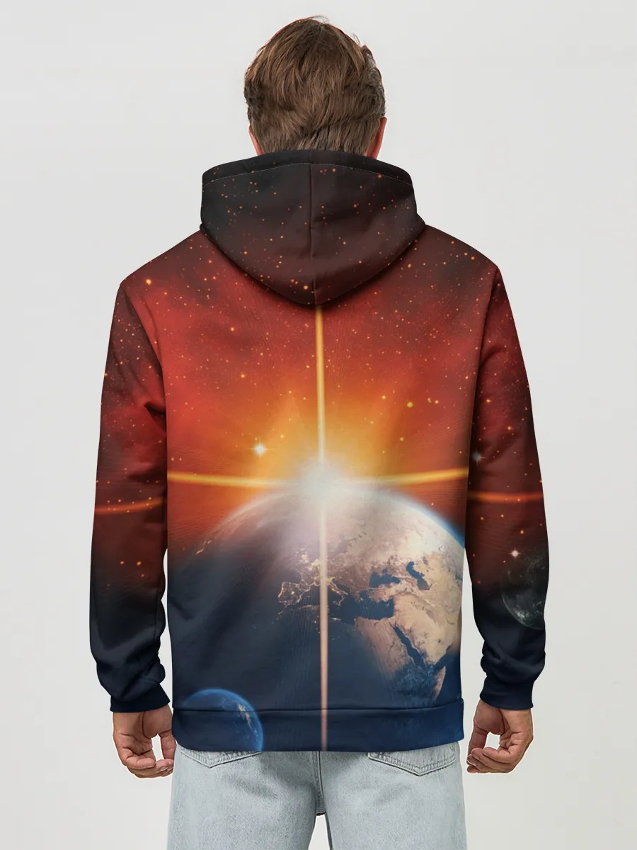 Худи мужской база хлопок / Космос земля 3D