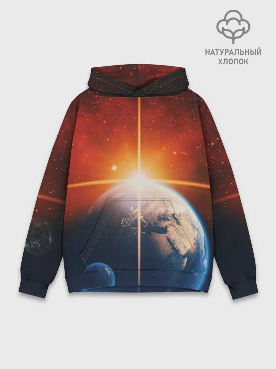 Худи мужской база хлопок / Космос земля 3D