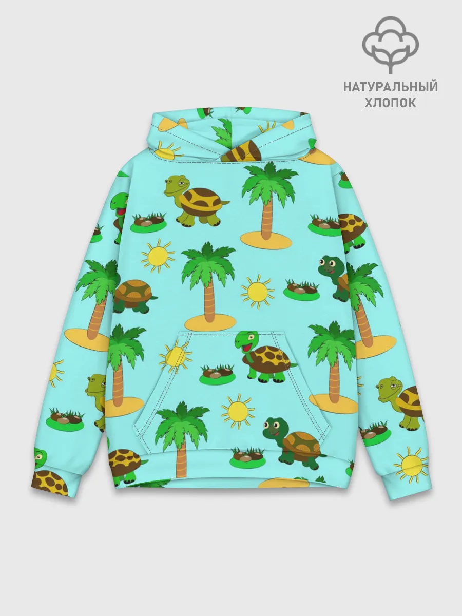 Худи мужской база хлопок / черепашки и пальмы